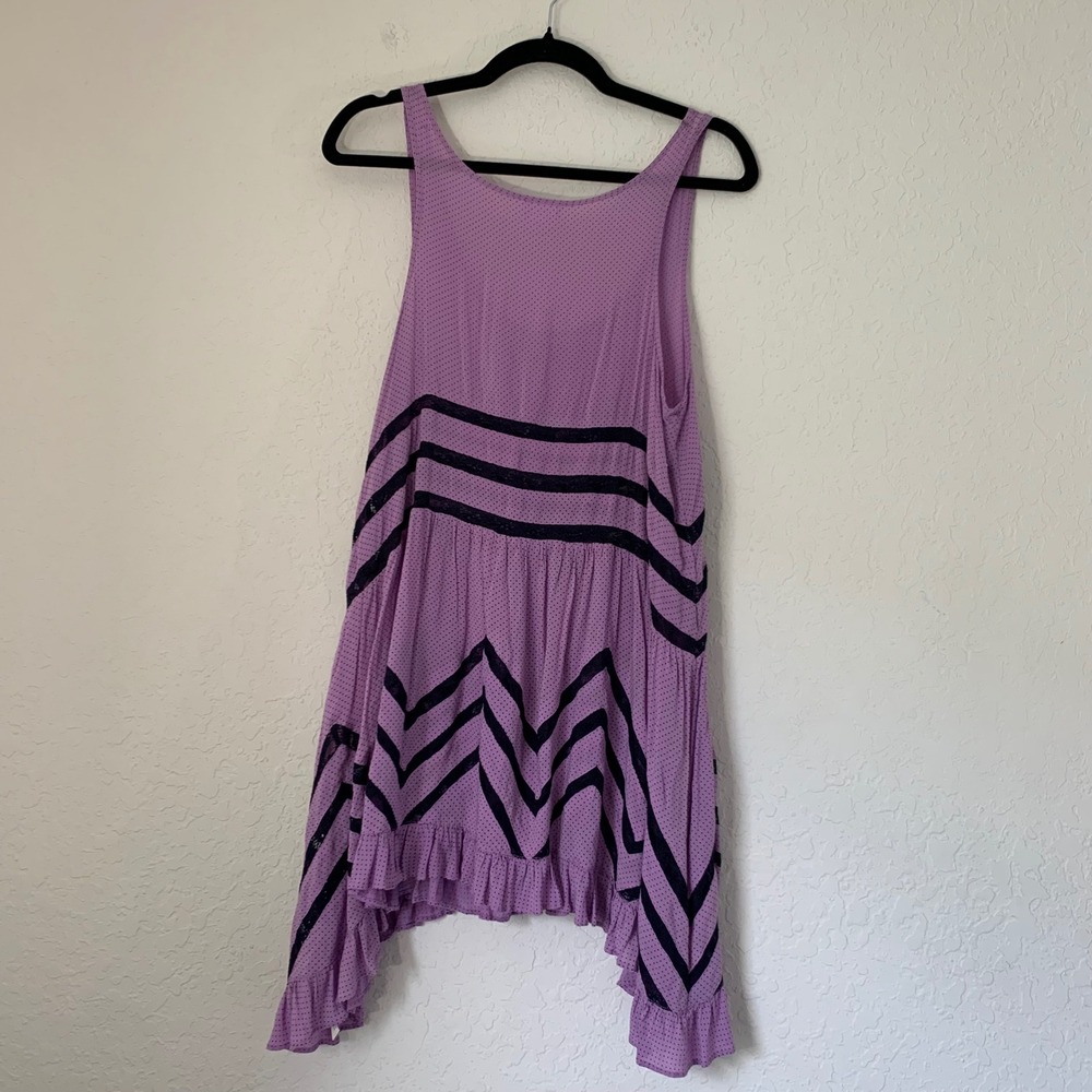 Intimately Free People Voile & Lace Trapeze Dress M Purple Polka Dot Boho Fairy - Picture 4 of 9